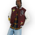 PacSun ࿊ DFW Varsity Patchwork Faux Leather Jacket ࿊ Burgundy ࿊ Men S ࿊ Women M Photo 2