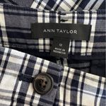 Ann Taylor  Cotton Crop Navy Blue White Plaid Size 12 Photo 5