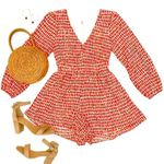 Altar'd State Altar’d State Orange-Red Short Jumpsuit Size M EUC Scoop Neck Flutter Sleeve Fit Photo 0