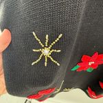 Beaded Poinsettia Christmas Sweater 1X Black Embellished Holiday Knit Top Photo 5