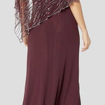 J Kara Women's Pop Over Long Burgundy Beaded Dress New Size 16 Purple Photo 0