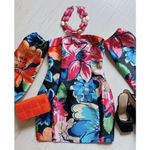 Klesis NEW Satin Floral Print Off Shoulder Cocktail Mini Dress Size Medium Blue Photo 1