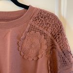C&C California  Cotton Terry Crochet Rust Rose Pullover Sweatshirt Top L Photo 3