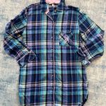 Victoria's Secret Blue Pink Metallic Plaid Oversized Sleep Shirt Nightgown XS Photo 0