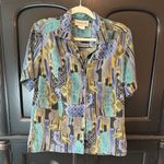 Donnkenny Vintage Casual Geo Print Button Up Multicolor Collared Women's Medium Black Photo 0
