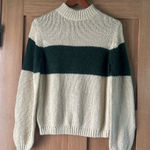 Pologram Green & Tan Striped Knit Puff Sleeve Sweater Women’s size Small​ Photo 0