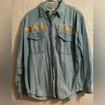 Tia Designs Women's Lightwash Denim Safari Button Up w/ Gold Animal Decals; L Blue Size L Photo 0