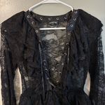 Bebe Vintage  Black Lace Ruffle Bodysuit Emo Grunge XS Photo 1