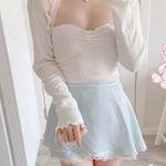 Japanese Kawaii Chiffon Lace Cottage Balletcore Pastel Blue Wrapped Mini Skirt Size XS Photo 5