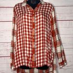 Cato Women's Orange & White Multi Print Plaid Top | Large Photo 0