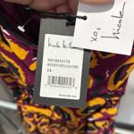 Nicole Miller Maxi Dress One-Shoulder Tie Waist Burgundy/Yellow/Black W 14 NWT Photo 5