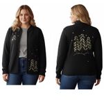 Breckenridge Vintage Christmas Sweater Cardigan Zip Trees 1X Embroidered Black Green Photo 1