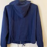 Forever 21 Navy Blue Full Zip up Hooded Jacket Windbreaker with Teal Stripes L Photo 5