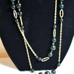 Source Unknown Vintage Deepest Green Beaded Gold Tone Link Round Spring Clasp Necklace Photo 0