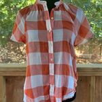Maeve Anthropologie Orange And White Gingham Flare Sleeve Blouse Size XS Photo 3