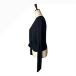 autumn cashmere Sweater Women Large Black Cashmere Rib Knit Tie Front Cardigan Photo 5