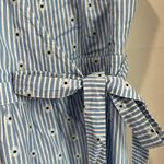 Loft  Wrap Midi Dress L Blue Eyelet 100% Cotton Ruffle Sleeves Summer Sundress Photo 5