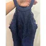 Nightway  Size 4 Blue Halter Jumpsuit Glitter Lace Illusion Wide Leg Prom wedding Photo 2