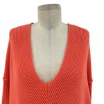 Free People La Brea Sweater V-Neck Ribbed Cuffed Sleeve Coral Orange Size Large Photo 3
