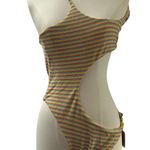 FP Toast Swim Cutout One Piece Swimsuit Rainbow Ribbed SZ XL Yellow Photo 0