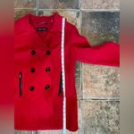 Black Rivet Red Double Breasted Wool-Blend Pea Coat Vegan Leather Detail Sz M Photo 5
