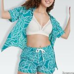 Leaf Print Pajama Shorts Blue Size M Photo 1