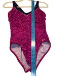 Nike  Women's One Piece Swimsuit Tropical Leaf Print V Neck Black Straps Size M Photo 4