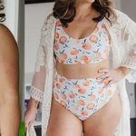 Current Tyed 2 Piece Swimsuit Bikini High Waisted Peaches Print White Womens XL Photo 0