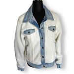 Wild Fable  Womens Juniors Jacket Size Large Solid Sherpa Faux‎ Fur Denim NEW Photo 1