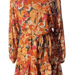 Lush Clothing Lush Floral Long Sleeve Mini Dress Orange Pink Belted Fall Women's Size Small Photo 0