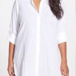 INC Sz L White Button Up Tunic Semi Sheer Cover Up Long Sleeves Dress Shirt Size L Photo 0