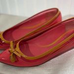 Christian Dior Patent Leather Flats 38 US 7.5 Coral Yellow Bow Logo Pointed Toe Photo 0