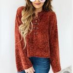 ShopHopes Orange Crop Lace Up Sweater Photo 0