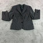 Ralph Lauren Lauren Women Black Stripe Blazer Jacket Size 8 Silk Blend Academia Photo 13
