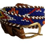 2 Vintage 70s Thin Brown Leather Beaded Belts Size 36” Photo 6