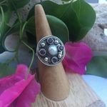 Natural White Pearl Rainbow Topaz Sterling Ring 8 Blue Photo 1