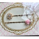 Hair Barette Large Clip Gold Pearl NWT lot 6 pieces New 3" long Wedding Event White Photo 2