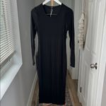 Quince Tencel Ribbed Knit Long Sleeve Midi Dress Black Size Small $99 Photo 3