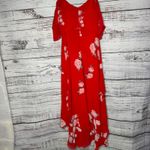 Lulus  Red Floral Ruffle Spaghetti Strap Off Shoulder Love In Bloom Maxi Dress SM Photo 5