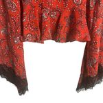 Cinq à Sept Cinq a Sept Jemma Red Floral Print Long Sleeve V-Neck Peplum Silk Top Size Small Photo 5