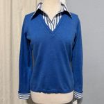 Villager by Liz Claiborne Petite Blue V Neck Sweater Knit Shirt Collar Combo M Size undefined Photo 0