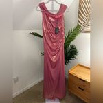 Mac Duggal Size 10 Pink 27152 OFF THE SHOULDER RUCHED WAIST SLIT METALLIC GOWN Photo 3
