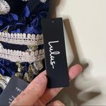 Lulus Dress Karina Embroidered Black Blue Floral Peplum Elegant Crochet Lace Photo 8