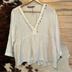 ZARA NWOT  Women's Off White Linen V-Neck Top Size Medium Empire Waist Photo 1