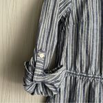 Tommy Hilfiger Tunic Shirt Dress Women Small Blue White Cinch Roll Linen Cotton Photo 5