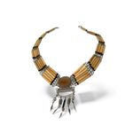 Vintage Peruvian artisan necklace bamboo beads alpaca silver Agate Charms Photo 1