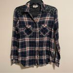 EXPRESS  Boyfriend Sequin Blue Plaid Button Down Flannel Size Small Photo 3