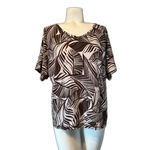 Chico's  Brown and Off-white Leaf Print Blouse Top 3 16 XL Photo 6