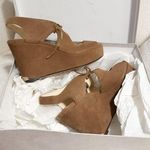 Jimmy Choo Nayeem Suede Platform Strappy Wedge Sandals Khaki Brown sz 40 Photo 7