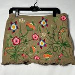 Kori America Floral Embroidered Floral Retro Ruffled Skirt L Brown Multicolored Size L Photo 0